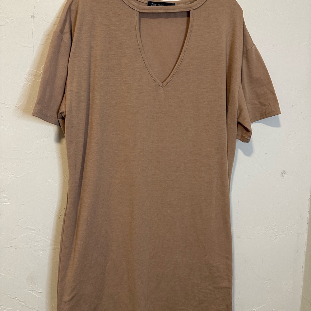 Tan Cut-out T-Shirt Dress